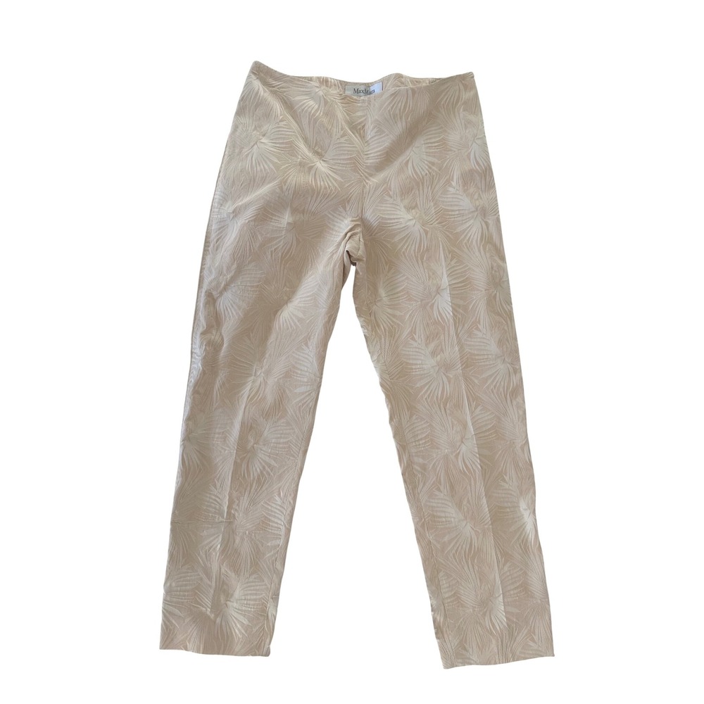 Max Mara Beige Palm Leaf Jacquard Cropped Trousers Made in‎ Italy Size 4